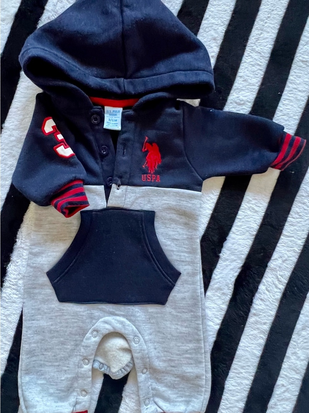 Polo by Ralph Lauren Navy, Red & Gray Hooded One-Piece